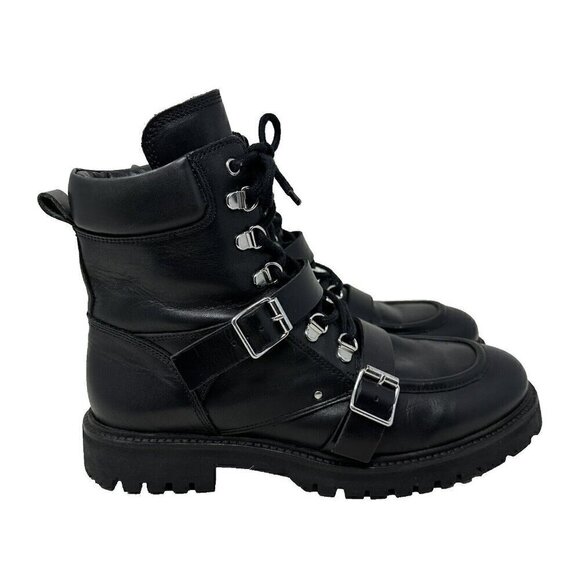 AllSaints Combat Boots Black Leather Hiking US 10 - Picture 1 of 13